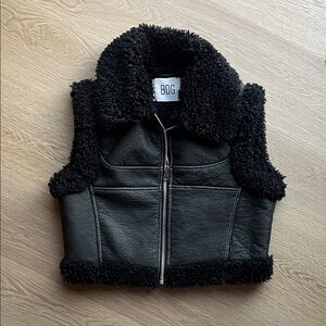 BDG Black Fleece Fur-Lined Vest